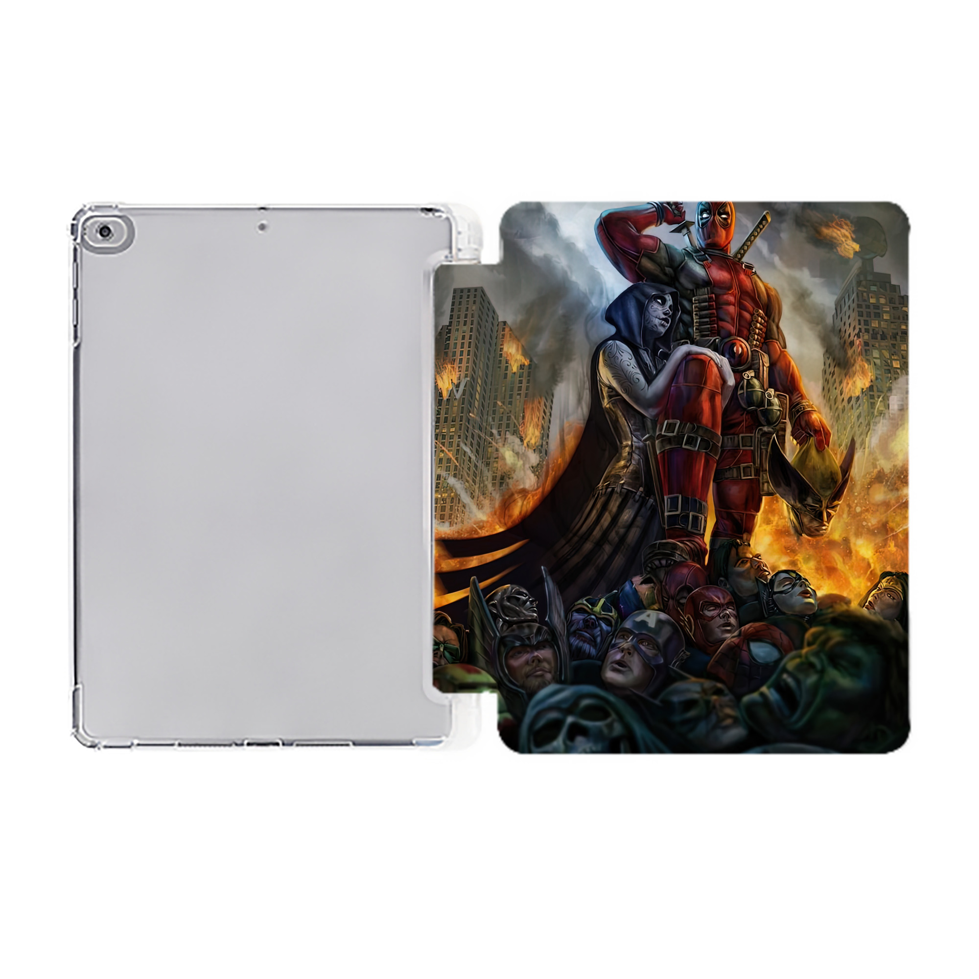 （画像用） Deadpool デッドプール IPad ケース ペン収納付き 三つ折りスタンド PUレザー×シリコン 対応機種9.5/10.5/10.9インチ